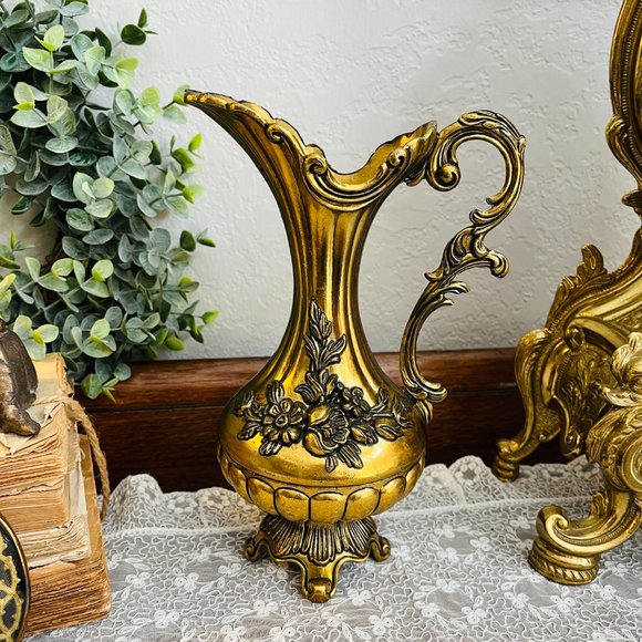 VTG Italian ornate metal floral vase